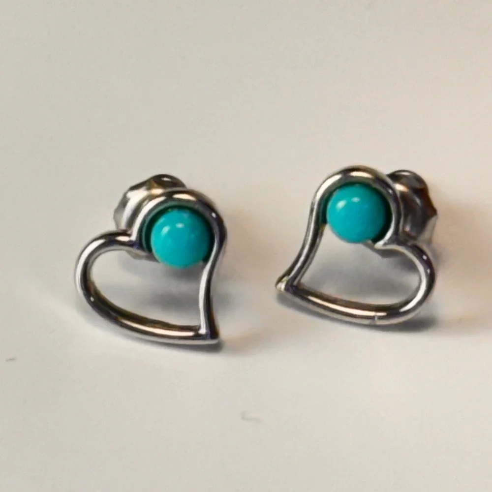 Heart Stud Earrings Silver Turquoise Tiny Boho Minimalist Y2K Statement Jewelry